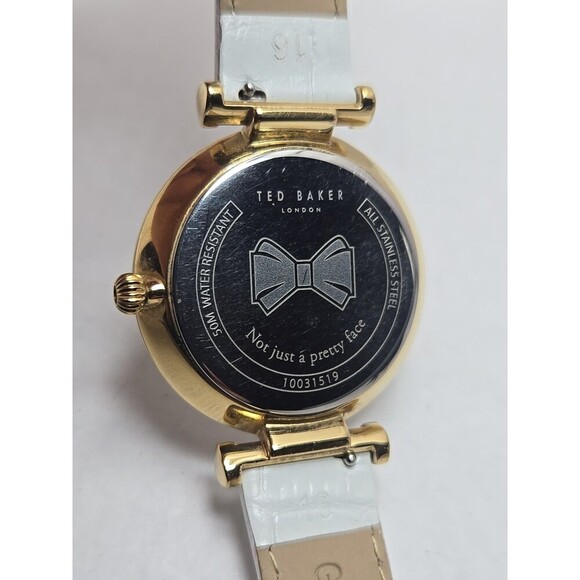Ted Baker Ava Womens Gold Tone White Leather 36mm Date Quartz Watch New Battery - Picture 12 of 12